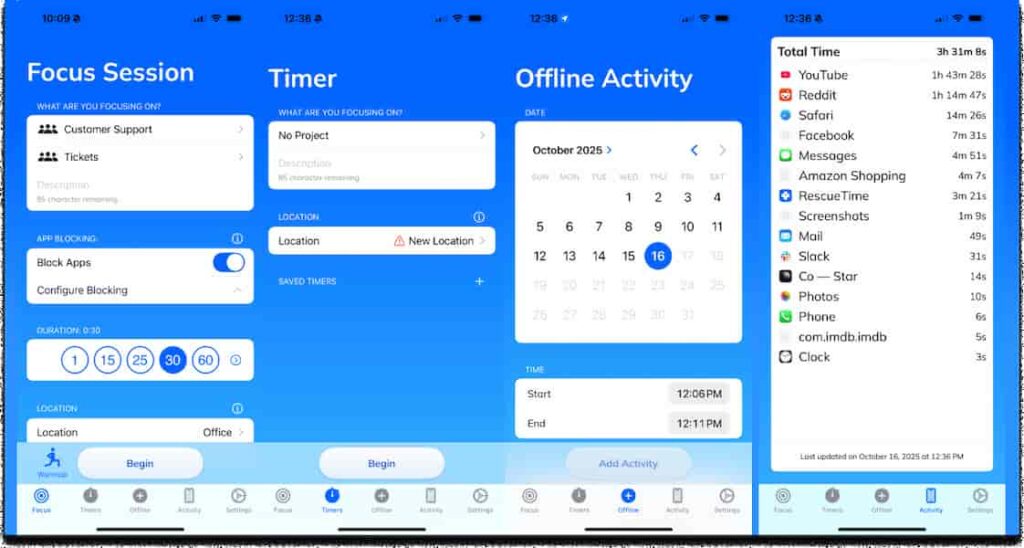 RescueTime App Review ADHD (UK Guide) focus session screen during a work session