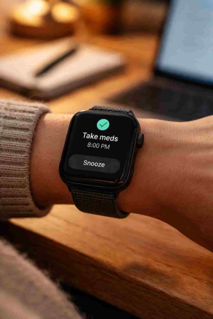 Why Smartwatch Reminders Work Better Than Phone Notifications for ADHD smartwatch reminder on wrist during work session