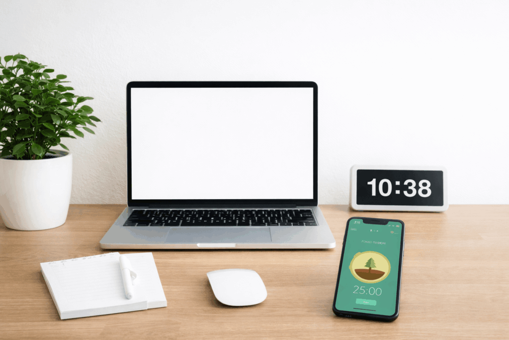 Forest App Review for ADHD Focus (UK Guide) distraction free workspace setup