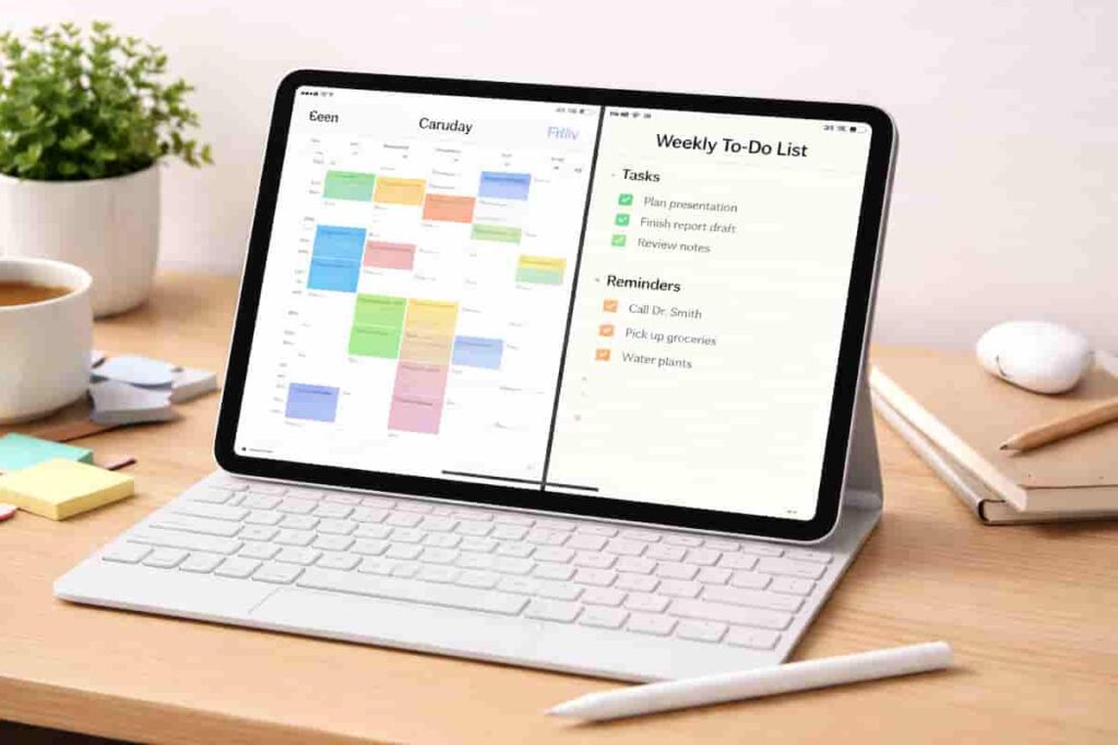 Apple iPad Air 11-inch for ADHD Productivity showing calendar and notes side by side