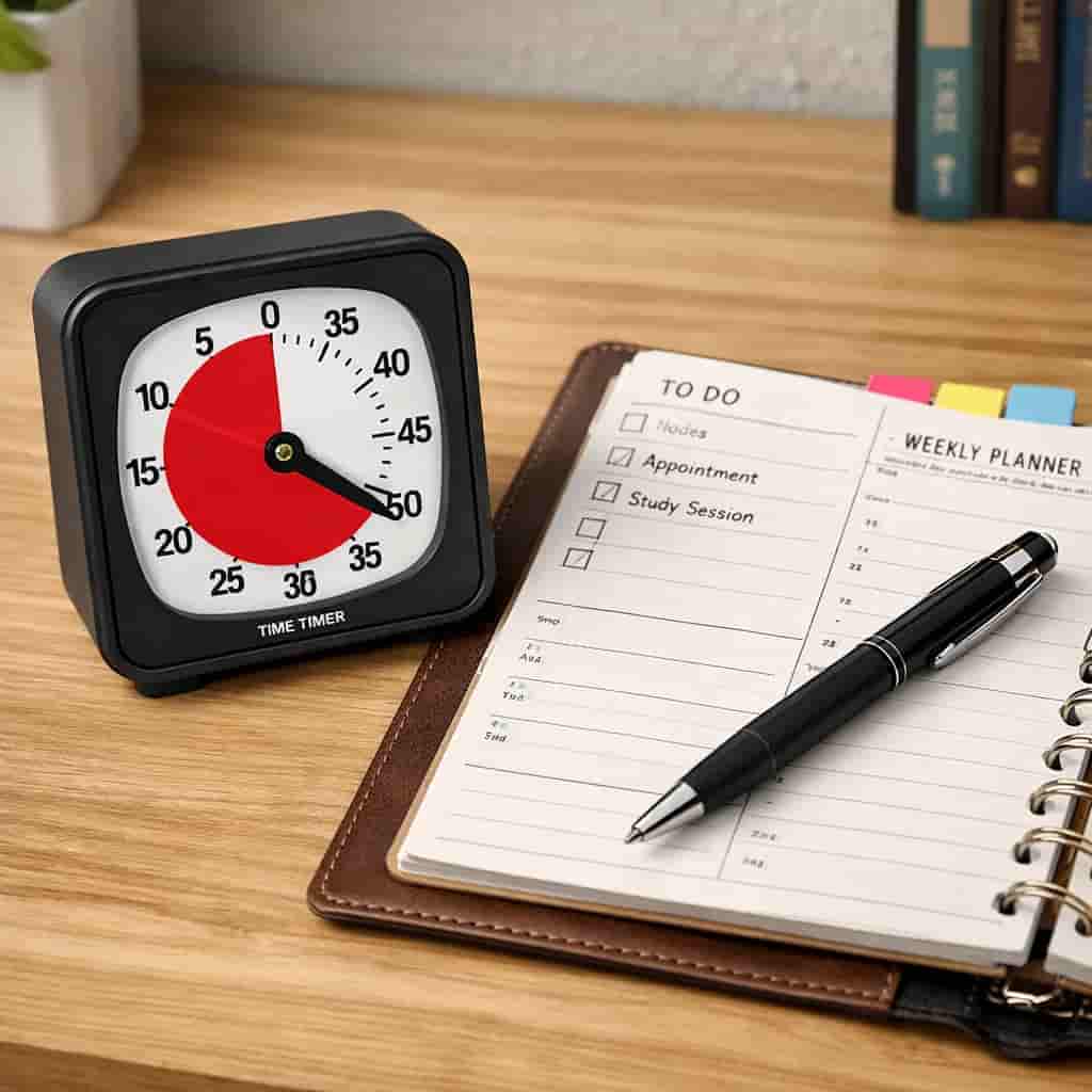 Time Timer MOD Review for ADHD visual countdown timer used during a short focus session with laptop and notes