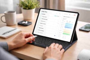 Why Tablets Can Reduce Distraction for ADHD calm tablet workspace with fewer phone interruptions