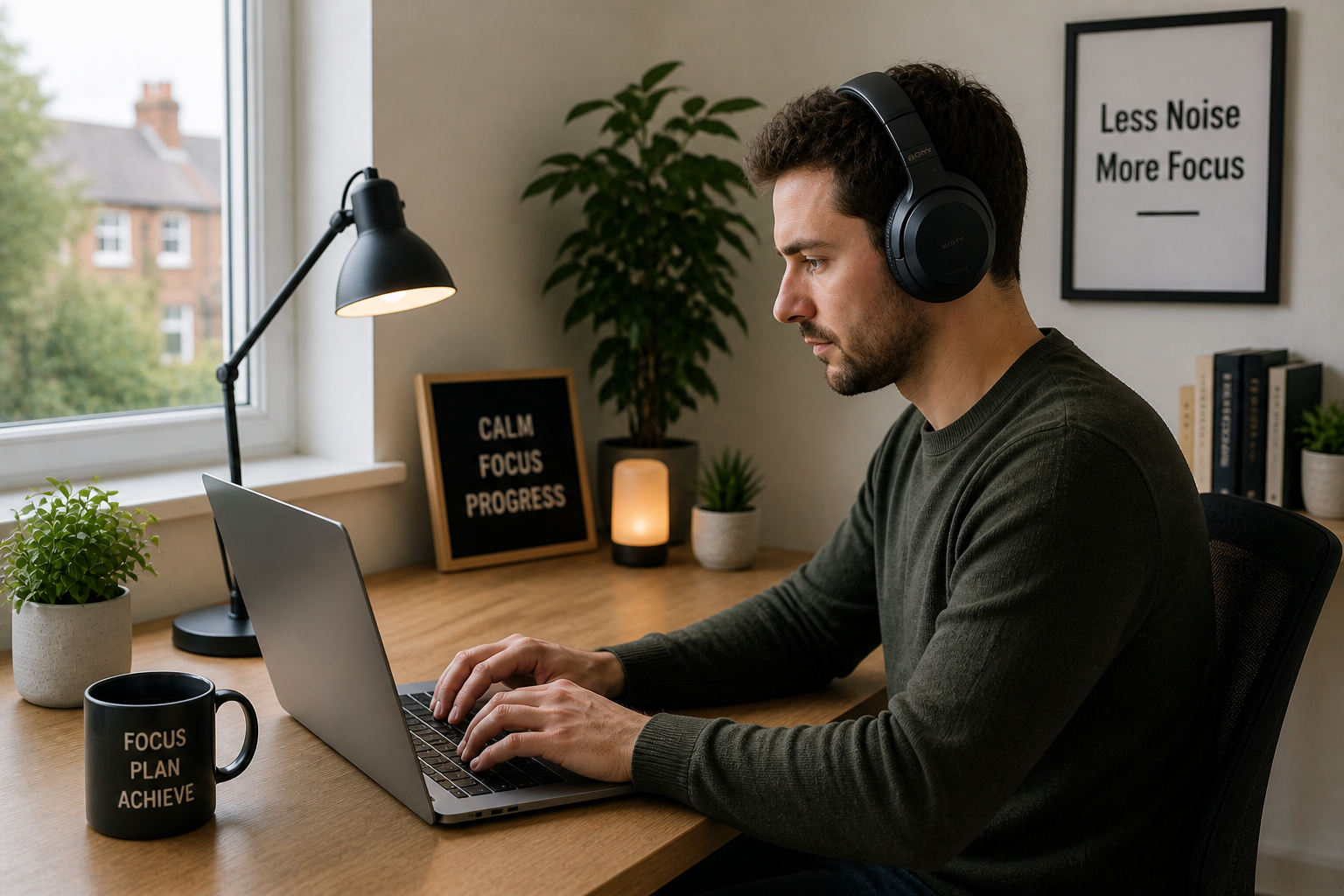 Why Noise Cancelling Helps ADHD Focus during work from home with headphones and laptop