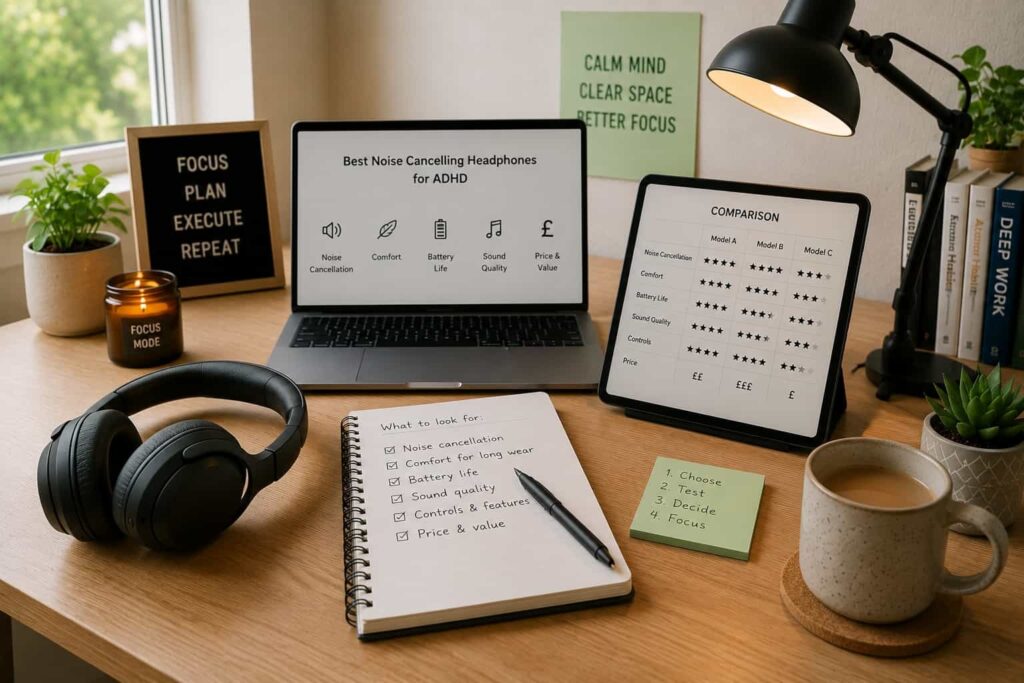 How to Choose the Best Noise Cancelling Headphones for ADHD in a calm UK workspace setup