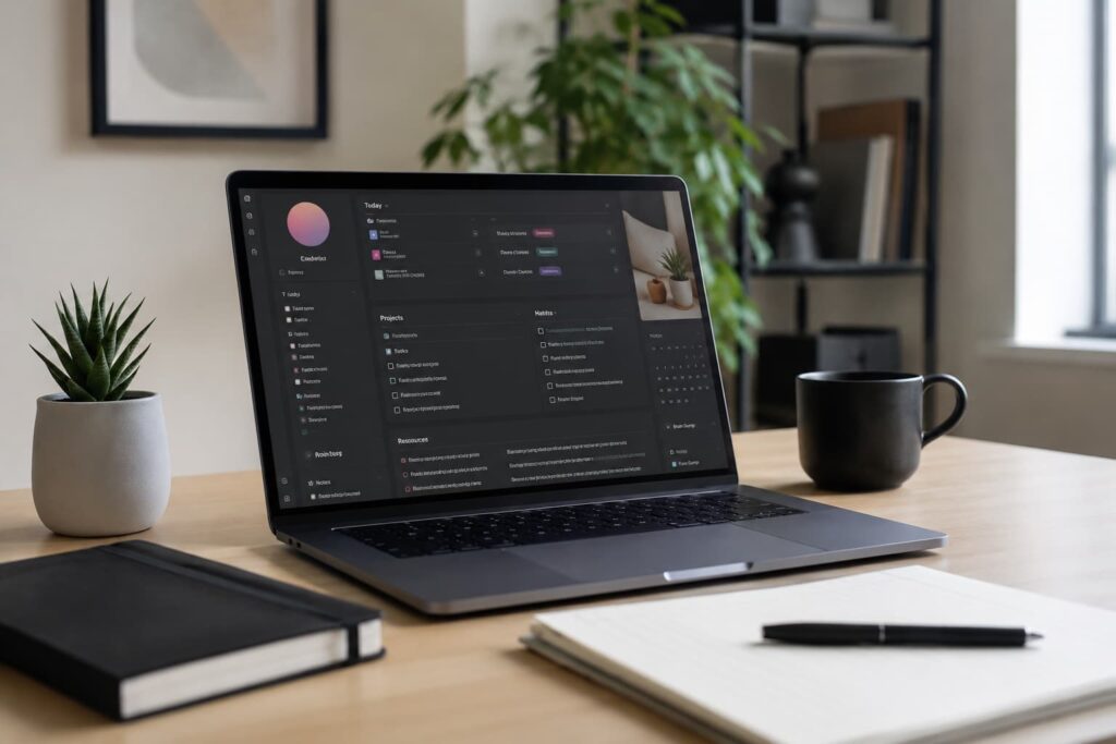 Notion workspace setup for ADHD productivity with notes tasks and dashboards