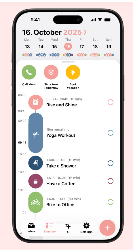 Structured app visual timeline for ADHD calendar planning