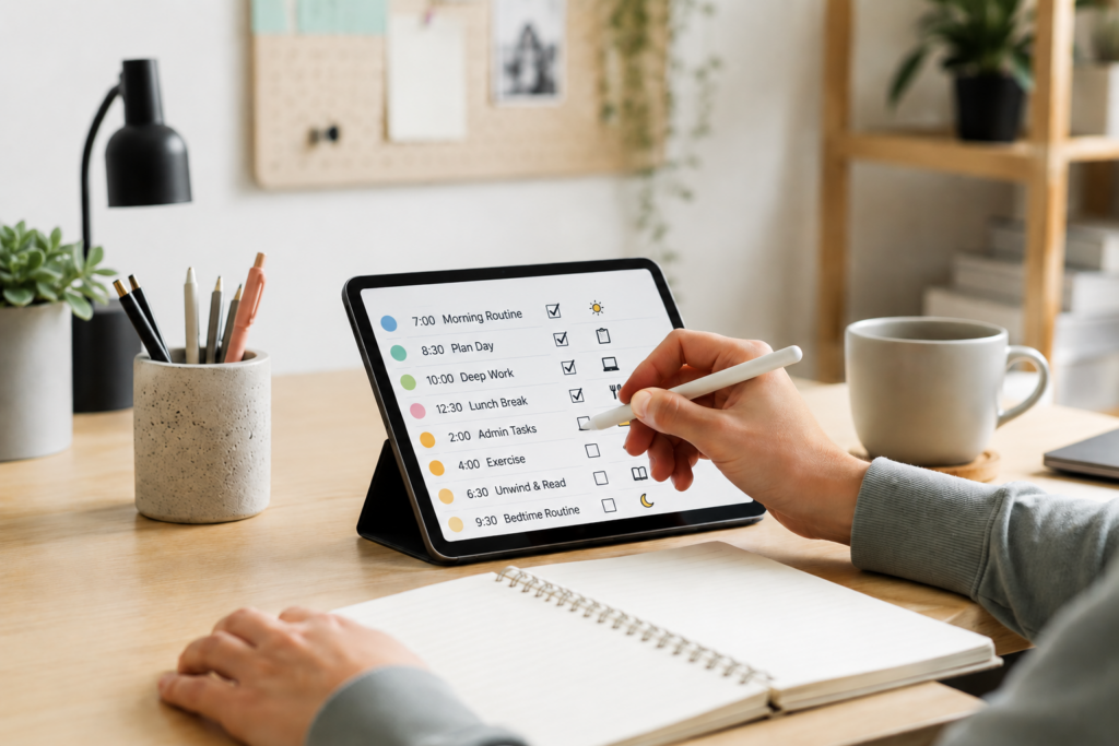 How to Build Routines Using Calendar Reminders ADHD-friendly calendar routine setup on tablet