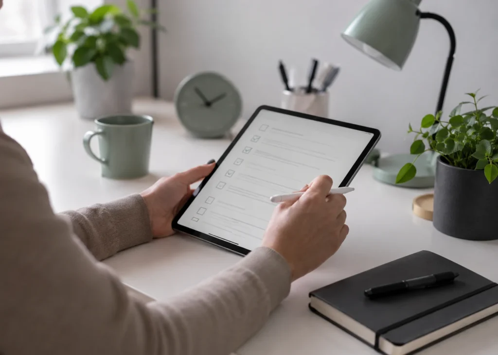 Planning and calendar systems for ADHD UK using tablet workspace and digital planning tools