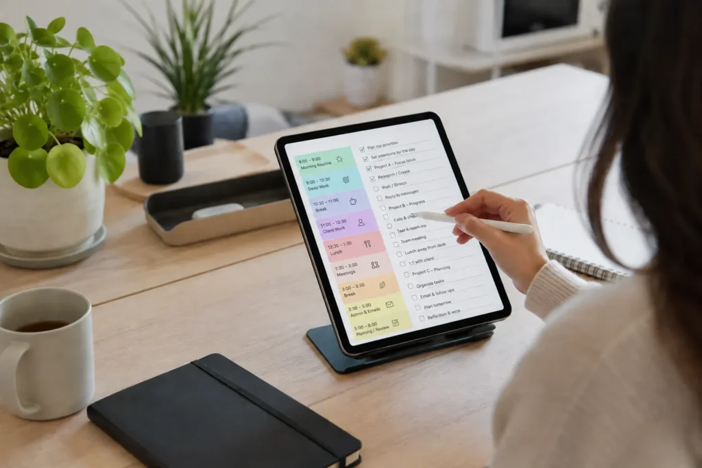Why Time Blocking Can Help ADHD Adults Stay Organised with ADHD-friendly calendar planning workspace
