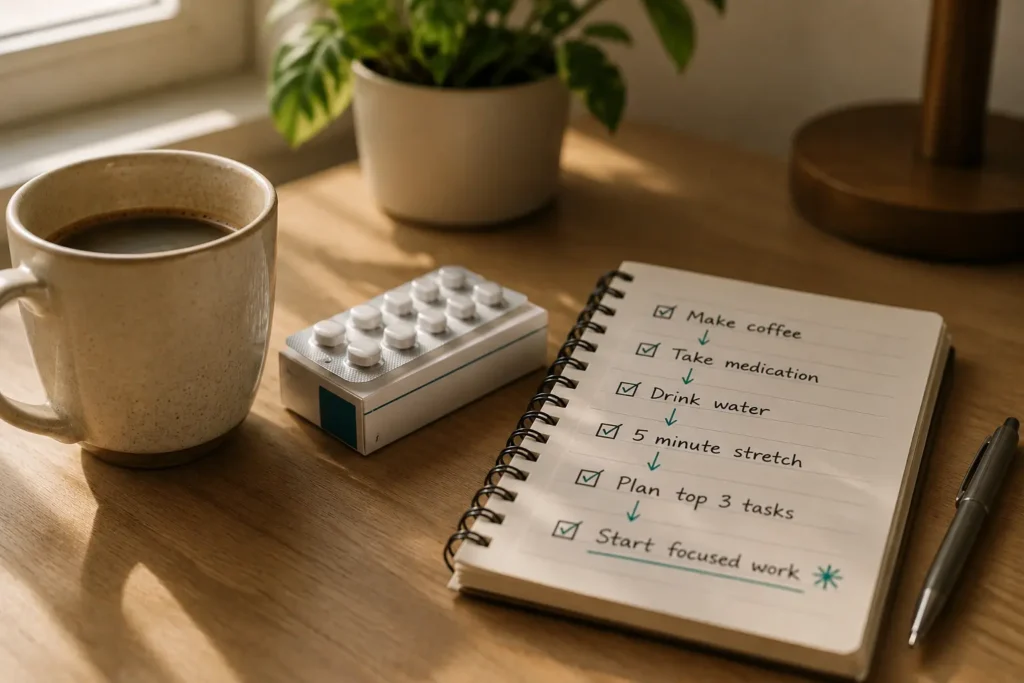 Habit Stacking for ADHD using a morning drink and simple checklist as routine cues