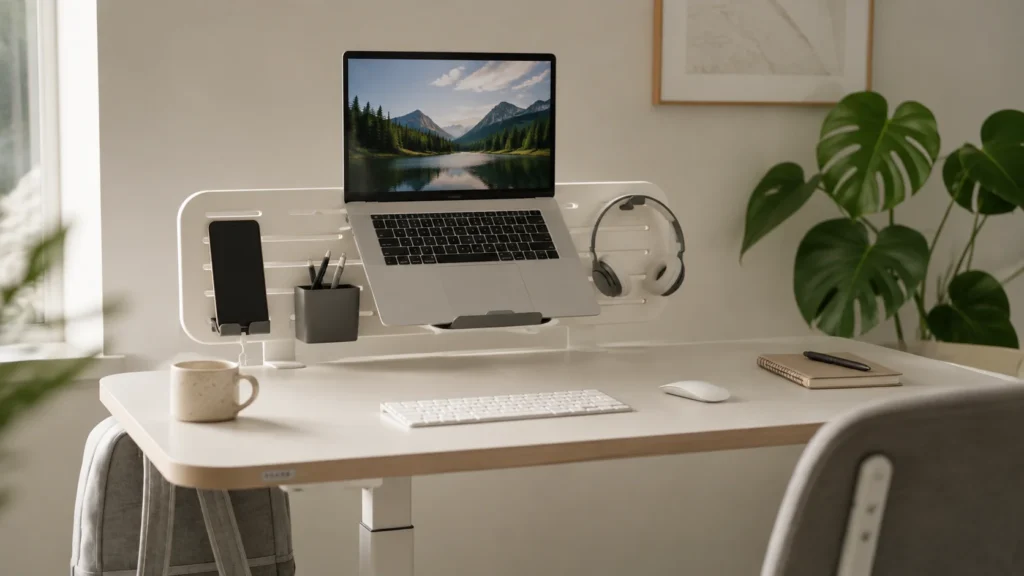 Leitz Ergo Pegboard Desk Organiser Review for ADHD Workspaces used beside a monitor to keep everyday desk items organised