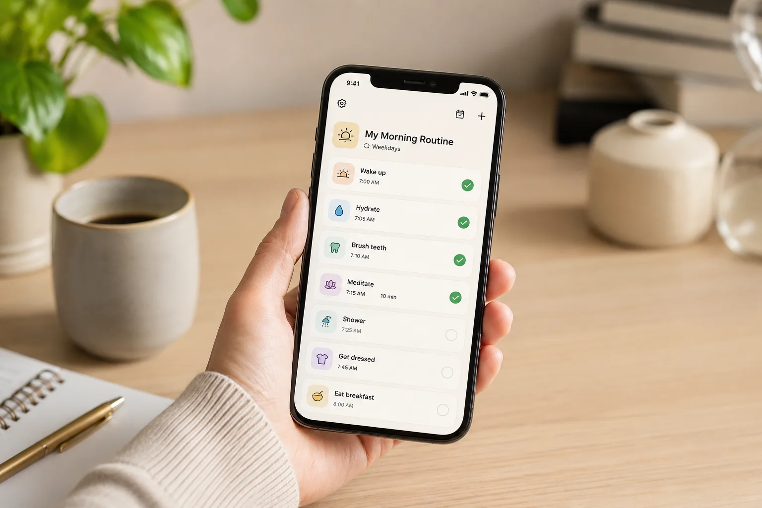 Routinery Review for ADHD showing a guided morning routine on a smartphone