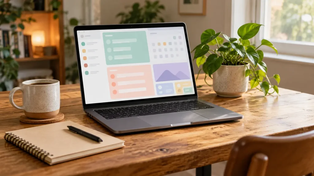 Laptop and phone at an everyday desk illustrating the Best Digital Organisation Tools for ADHD