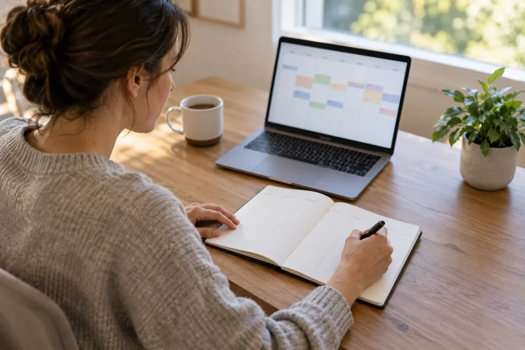 How to Build a Weekly Planning System That Works with ADHD – a weekly planner beside a short task list