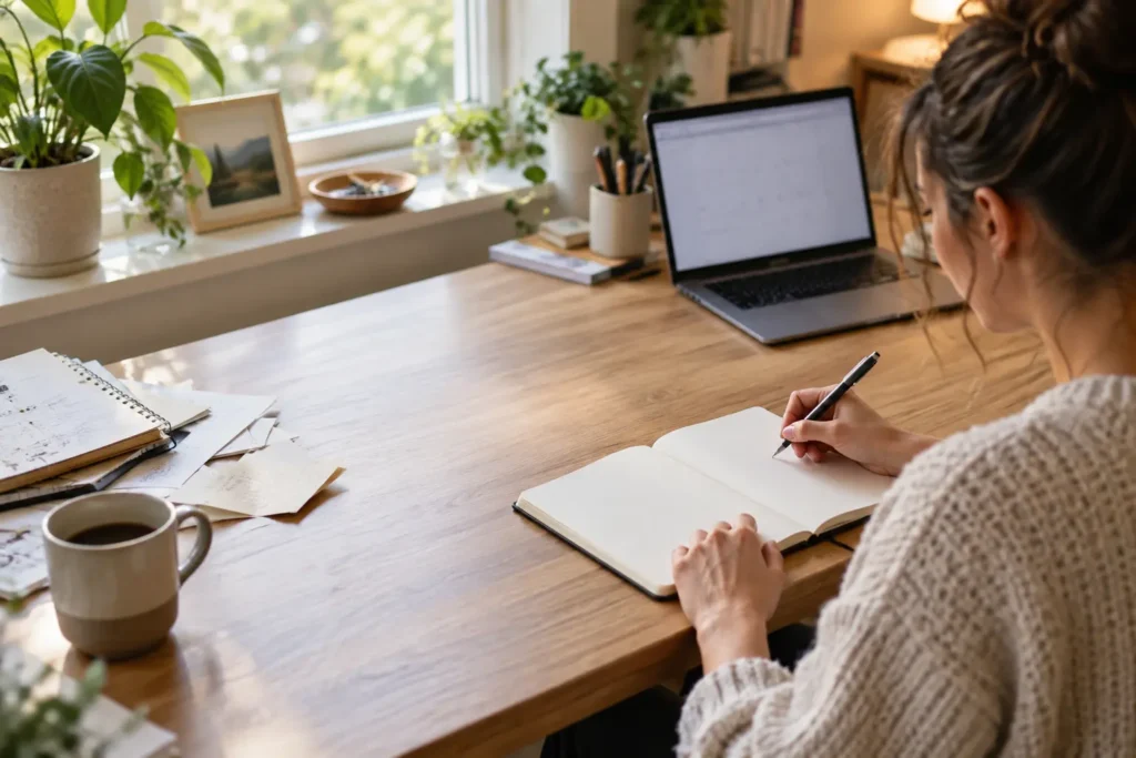 How to Reset Your Planning System After Falling Behind – reviewing an unfinished task list beside a weekly planner