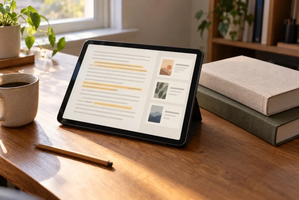 Readwise highlight review beside an article saved in Reader